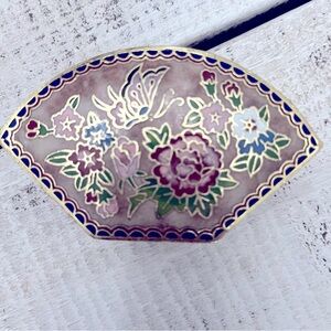 Cloisonne Floral Trinket Box w Lid Enamel Metal w Flowers Cottage